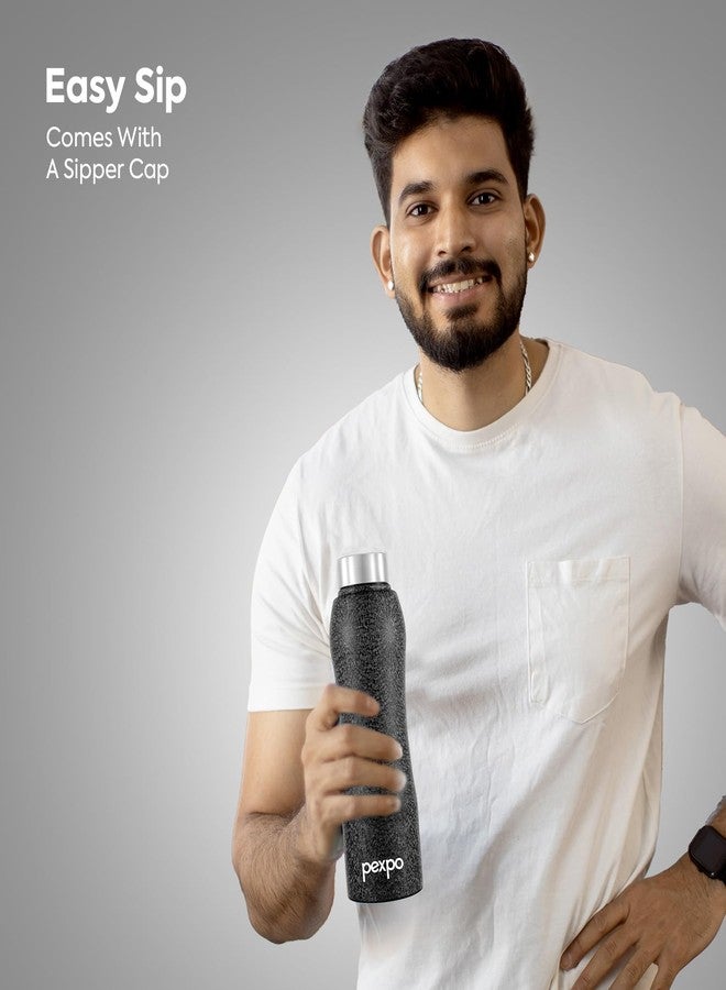 PEXPO Bistro ISI Certified Stainless Steel Fridge/Sports Water Bottle 1 Litre, Black, Pack of 2 | Single Walled | Easy Grip | Leakproof Water Bottle for Home, Office, Gym, School, Yoga, Trekking - Image 5